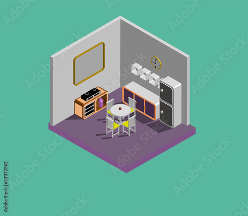 3D Isometric Kithen Room