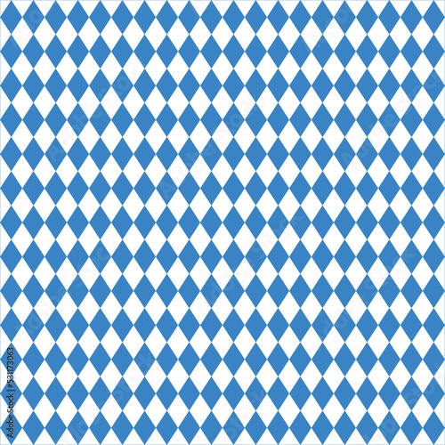 Oktoberfest background frame with bavarian white blue paper, banner. October fest background, text place, copy space. Bavaria State flag fabric table cloth. Oktoberfest cloth paper runner