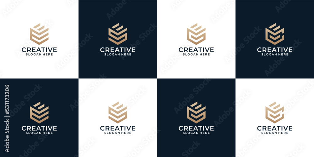 Set of creative monogram initial letter a-z. modern minimal logo design template.