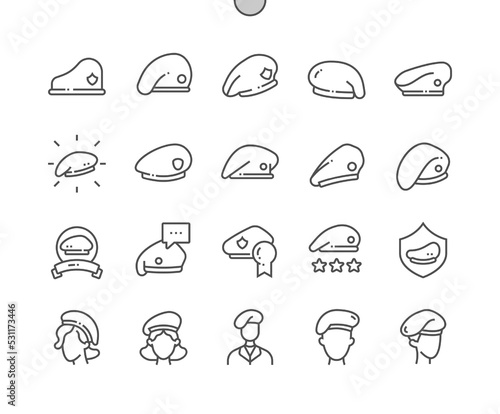 Military beret. Army cap. Soldier hat. Pixel Perfect Vector Thin Line Icons. Simple Minimal Pictogram
