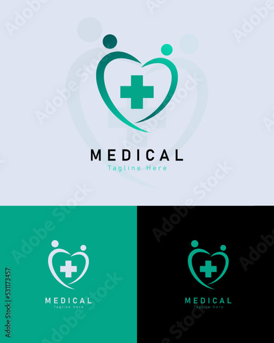 Medical health logo design on different colored background