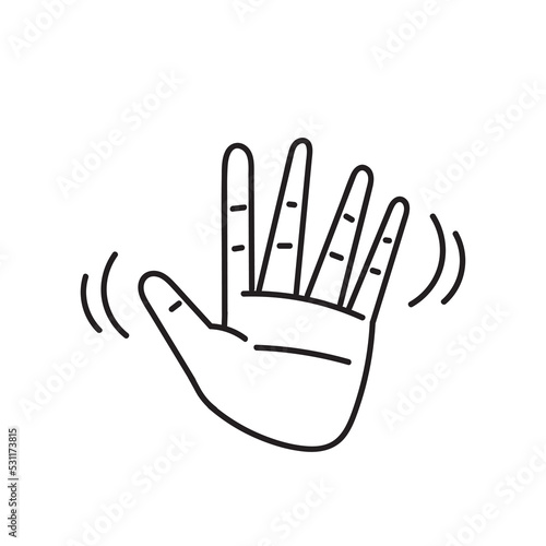 hand drawn doodle hand waving hello illustration vector