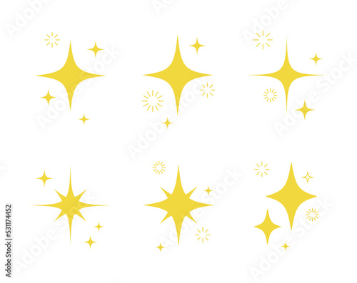 A set of light, star and flame icon illustrations with twinkle twinkle light effect.
