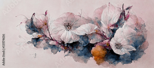 Fototapeta samoprzylepna ręcznie namalowane kwiaty na jasnym teksturowym tle