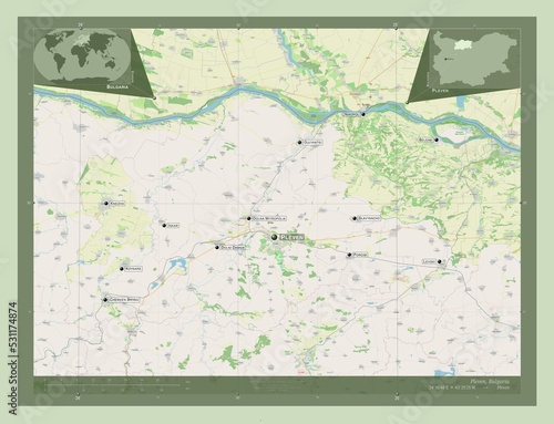 Pleven, Bulgaria. OSM. Labelled points of cities