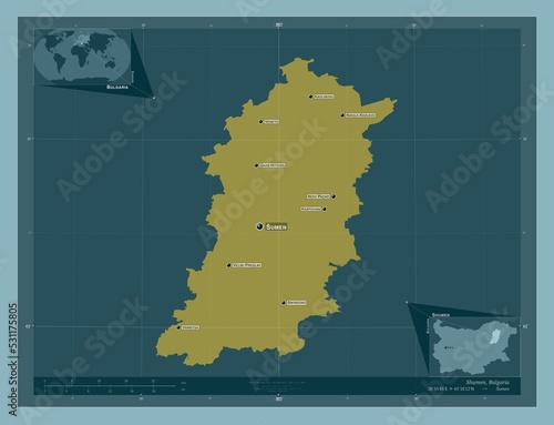 Shumen, Bulgaria. Solid. Labelled points of cities photo