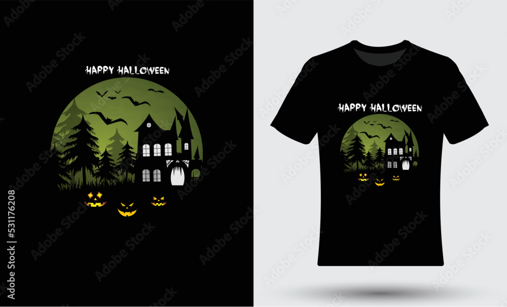 Modern trendy t-shirt design with happy halloween illustration