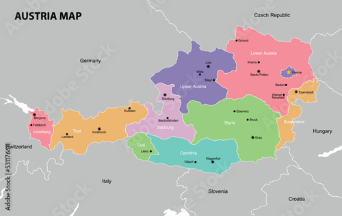 Highly detailed political Austria map photo