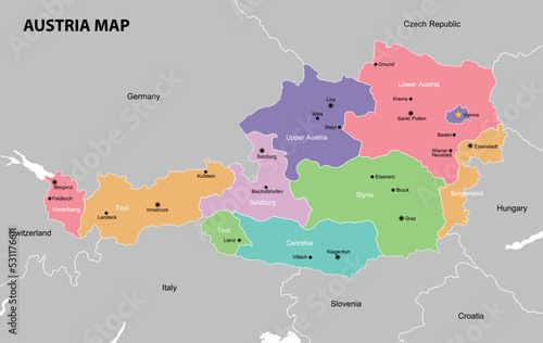 Highly detailed political Austria map
