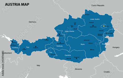 Highly detailed political Austria map