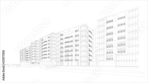 3d wireframe of building. sketch design.Vector