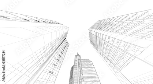 3d wireframe of building. sketch design.Vector