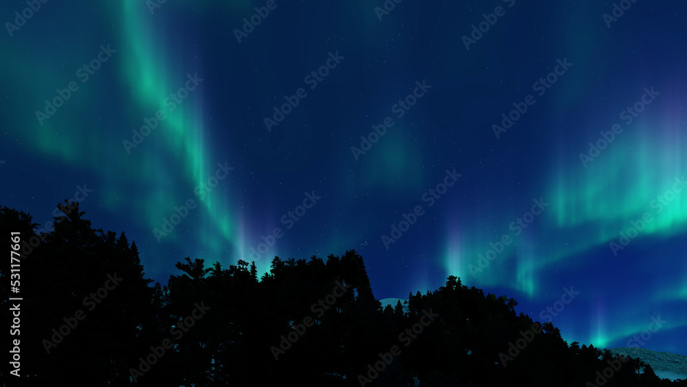 A beautiful green and red aurora dancing over the hills