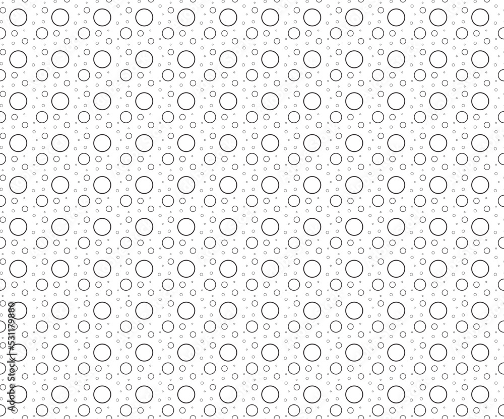 Seamless black and white pattern, neatly arranged, beautiful and elegant. Circles (big and small) pattern for textiles, tiles, carpets.