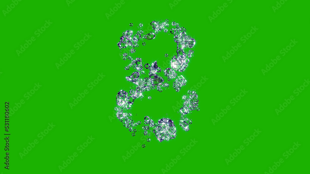 glowing transparent diamonds font - number 8 on green screen, isolated - object 3D illustration glowing transparent diamonds font - number 8 on green screen, isolated - object 3D illustration