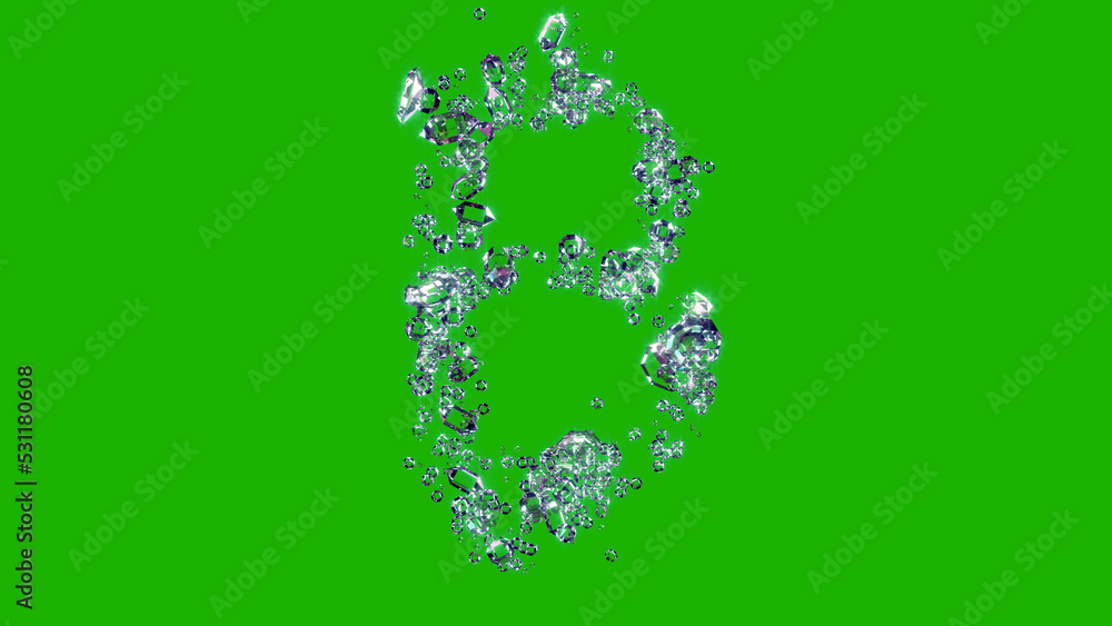 glowing clear diamonds alphabet - bitcoin sign on green screen, isolated - object 3D illustration glowing clear diamonds alphabet - bitcoin sign on green screen, isolated - object 3D illustration
