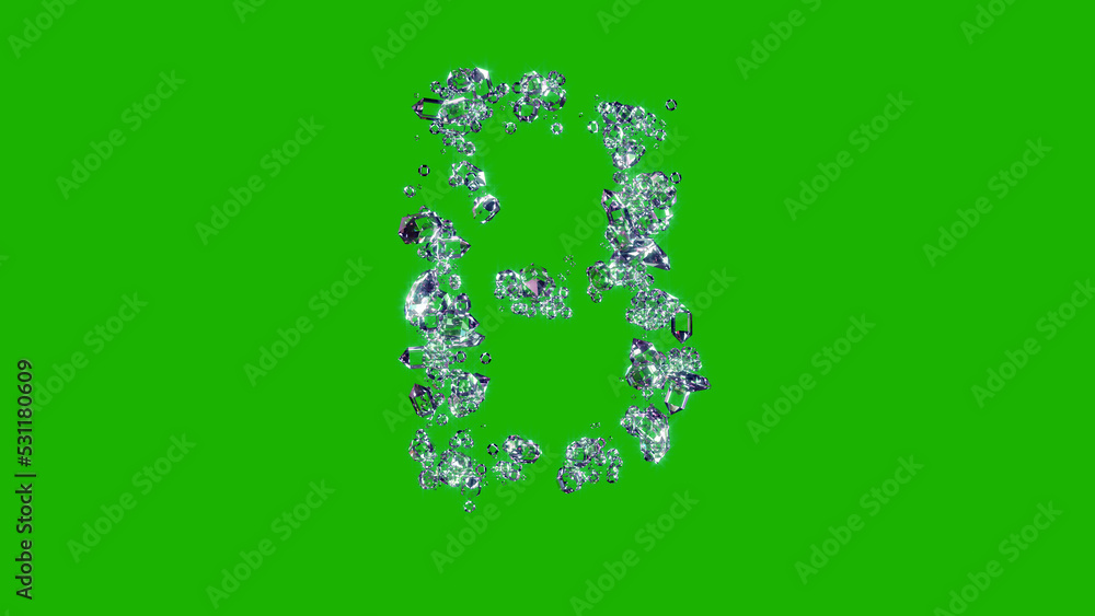shining clear brilliants font - letter B on chroma key screen, isolated - object 3D rendering shining clear brilliants font - letter B on chroma key screen, isolated - object 3D rendering