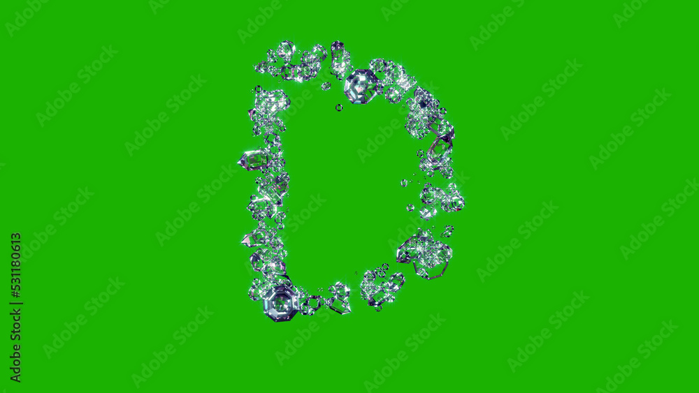 lighting clear brilliants font - letter D on green screen, isolated - object 3D illustration lighting clear brilliants font - letter D on green screen, isolated - object 3D illustration