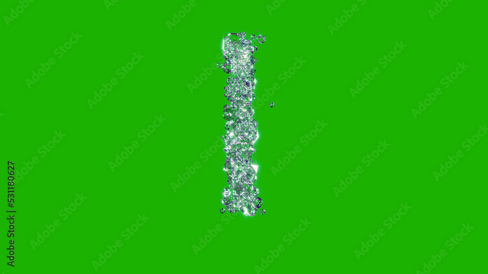 lighting clear brilliants font - letter I on chroma key screen, isolated - object 3D rendering