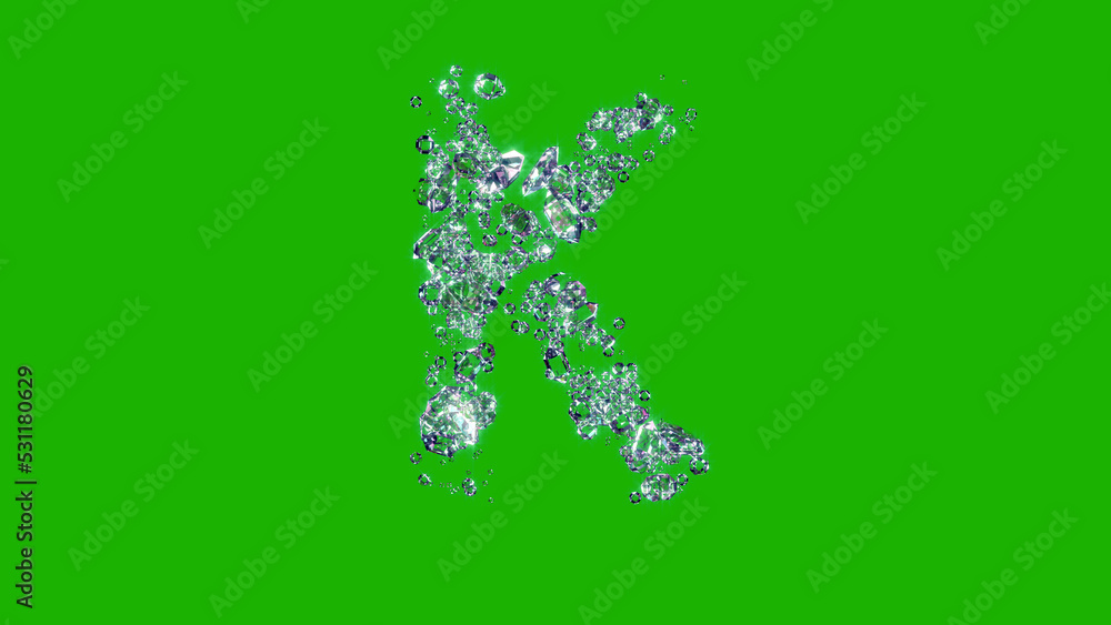 shining finest diamonds font - letter K on green screen, isolated - object 3D rendering shining finest diamonds font - letter K on green screen, isolated - object 3D rendering