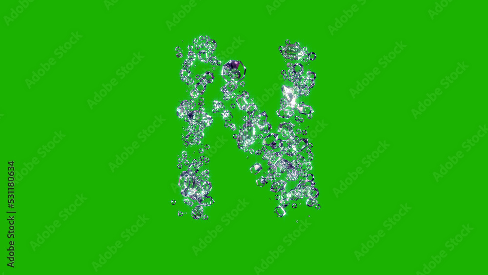 shining clear diamonds font - letter N on green screen, isolated - object 3D illustration
