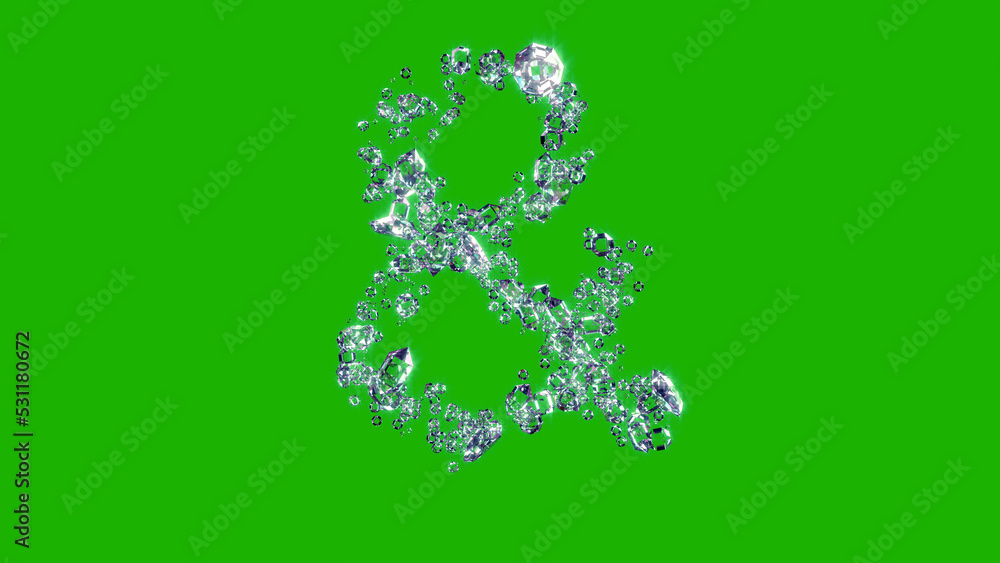 glowing transparent diamonds alphabet - ampersand on green screen, isolated - object 3D illustration glowing transparent diamonds alphabet - ampersand on green screen, isolated - object 3D illustration