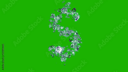 lighting clear diamonds font - dollar - peso sign on chroma key screen  isolated - object 3D rendering