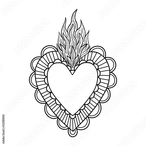 Sacred Heart love Folk Art Illustration Hand Made vector