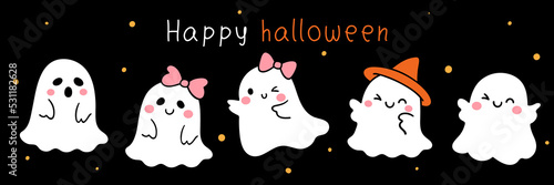 Draw banner cute ghost For halloween party