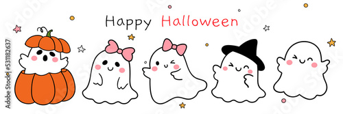 Draw banner little ghost For halloween party