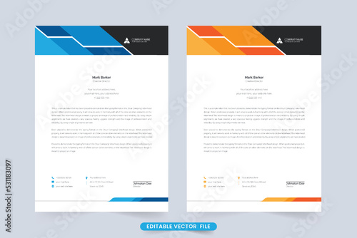 Letterhead Blue, Red, Orange and Green Color Template Design