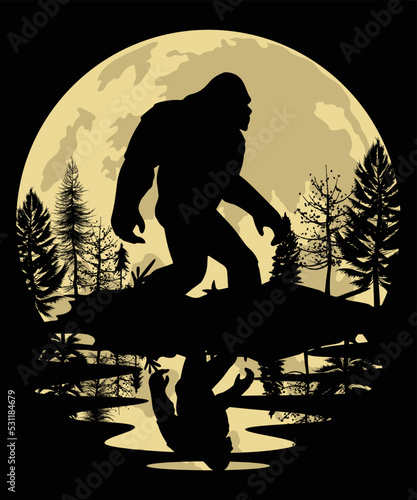 Bigfoot hiking vector t-shirt design vintage