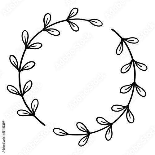 Abstract hand-drawn floral frame with asymmetrical leafy branches