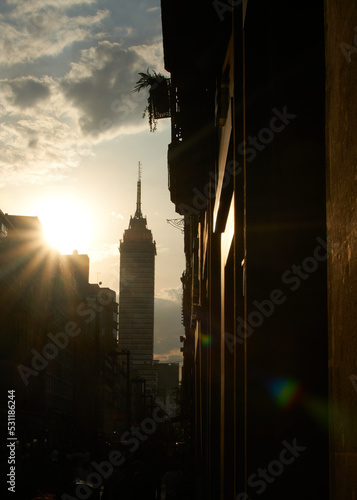torre Latinoamericana in the early morning with sunrise twilight on Avenida Francisco Madero and Eje Central Lazaro Cardenas, Mexico City CDMX, Mexico. © Alejandro