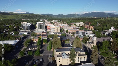 Aerial of the Downtown Bozeman, Montana. photo