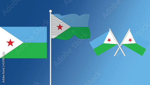 Waving flag of Republic of Djibouti on the blue transition background vector and illustration