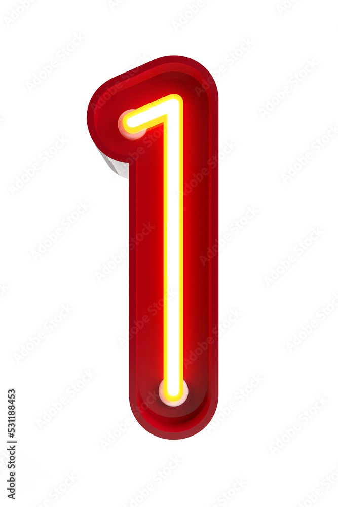 Number 1 alphabet made from neon light with clipping path Number 1 alphabet made from neon light with clipping path