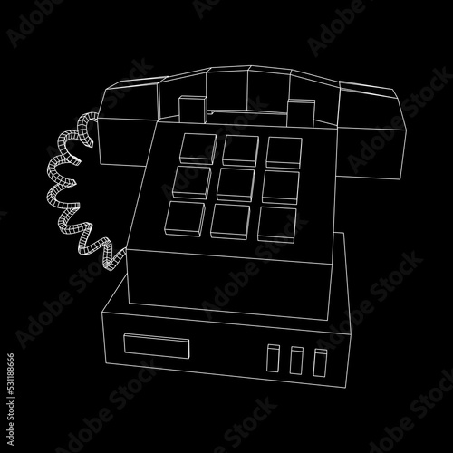 Old retro landline telephone. Wireframe vector