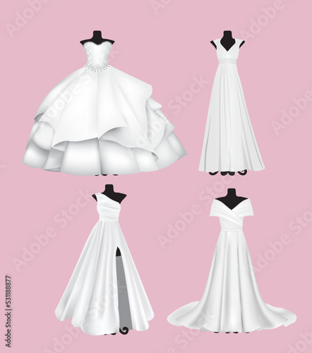 Elegant wedding dress set, realistic vector