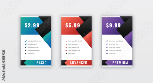 Creative shape pricing table info panel design for website
