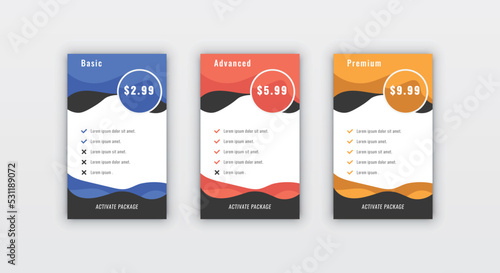 Modern stylish business pricing table or card design template