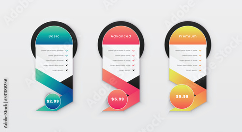 Website subscription pricing table design template