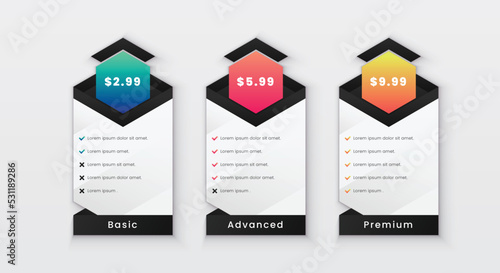 Website subscription pricing table design template