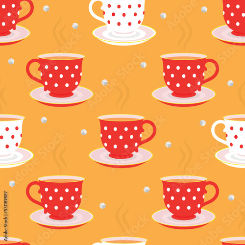 Vector seamless pattern. A teacup. Hot tea