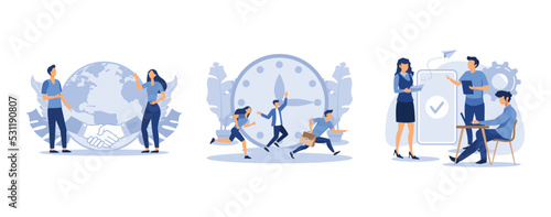 financial transactions, work time management concept, the successful partnership and cooperation, set flat vector modern illustration