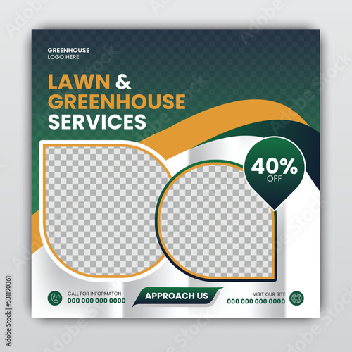 Agricultural and farming services social media post lawn gardening gradient color green and yellow