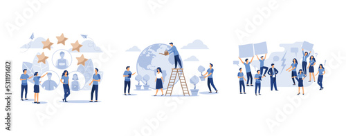 a business company is looking for an employee to work in the form of puzzles, little men prepare for the day of the Earth, Angry, unhappy people, set flat vector modern illustration
