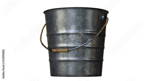 old rustic metal bucket with wood handle