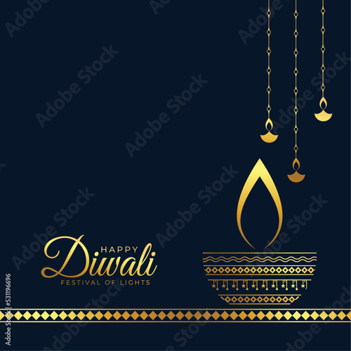 premium diwali greeting card banner with golden lantern and diya