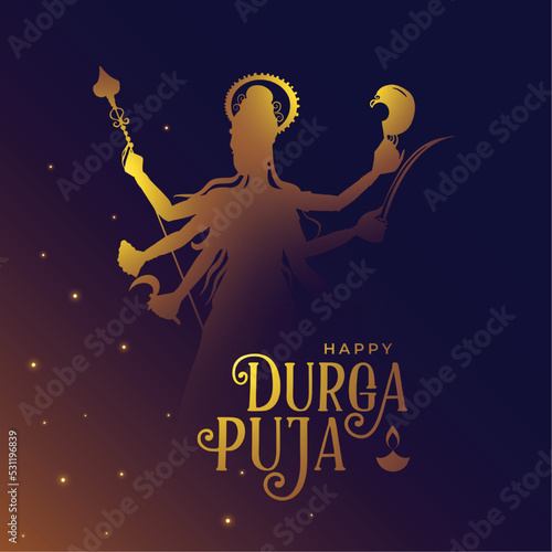 shiny durga pooja festival event background with goddess silhouette design photo